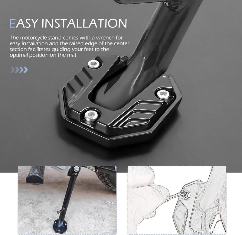 Bawkars Motorcycle Kickstand Pad, Aluminum Alloy Side Stand Extension Plate, Anti-Sink Support Accessory, Universal Kickstand Foot Pad for Most Motorcycles (Black)​ - Image 5